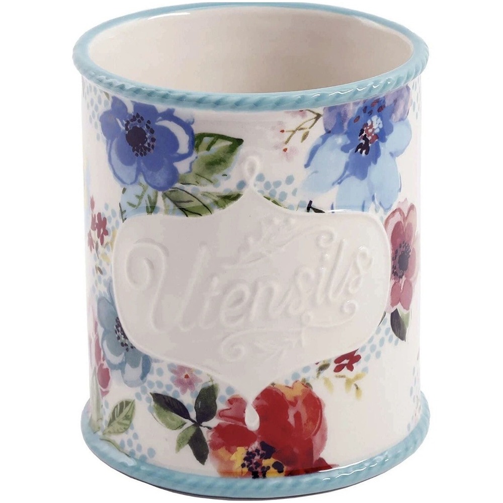 New! The Pioneer Woman Melody Floral Utensil Holder Stoneware Kitchen Chef Baker